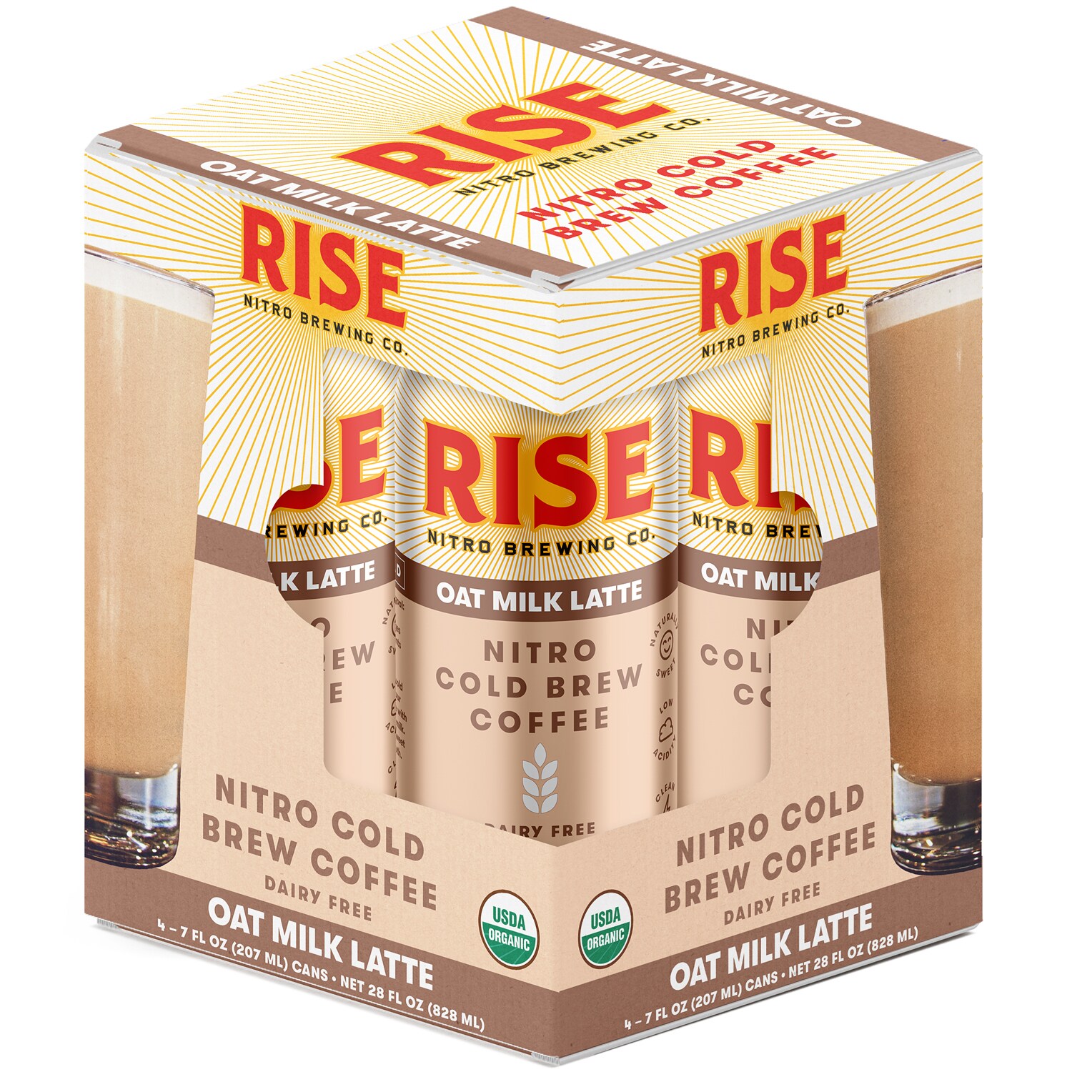 RISE Brewing Co. Nitro Cold Brew Coffee, Oat Milk Latte, Cans
