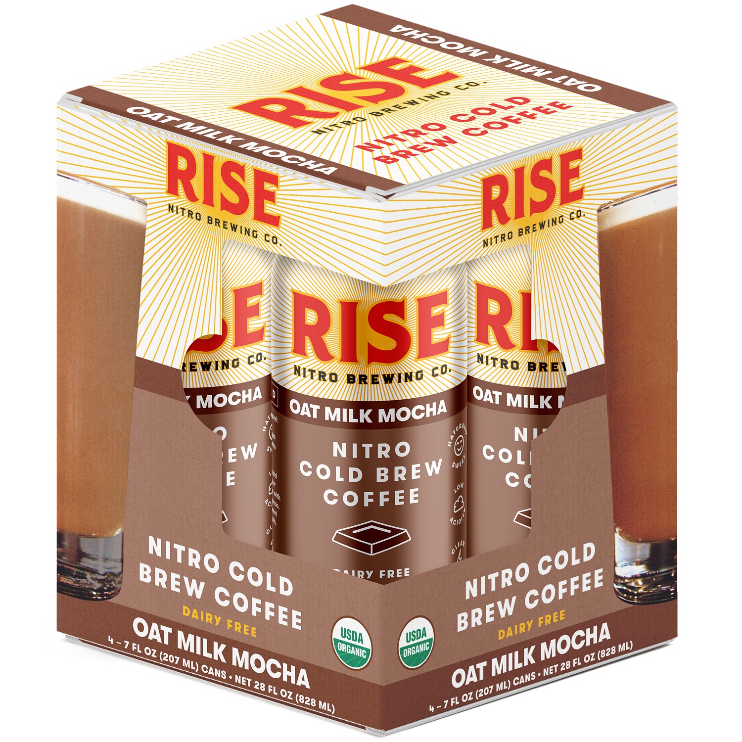 RISE Brewing Co. Nitro Cold Brew Coffee, Oat Milk Mocha, Cans