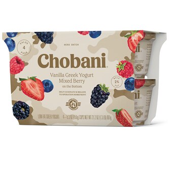 Chobani Low-Fat Greek Yogurt, Vanilla with Mixed Berry on the Bottom