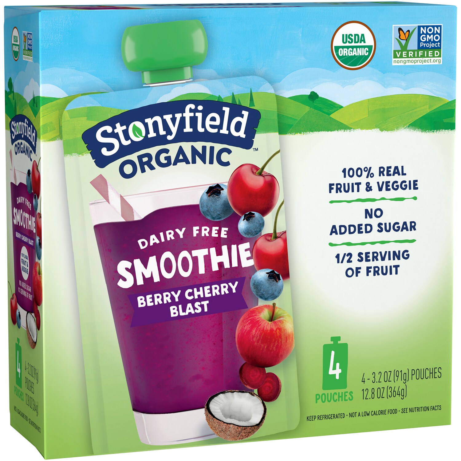 Stonyfield Organic Dairy Free Yogurt Smoothie Pouches, Berry Cherry Blast