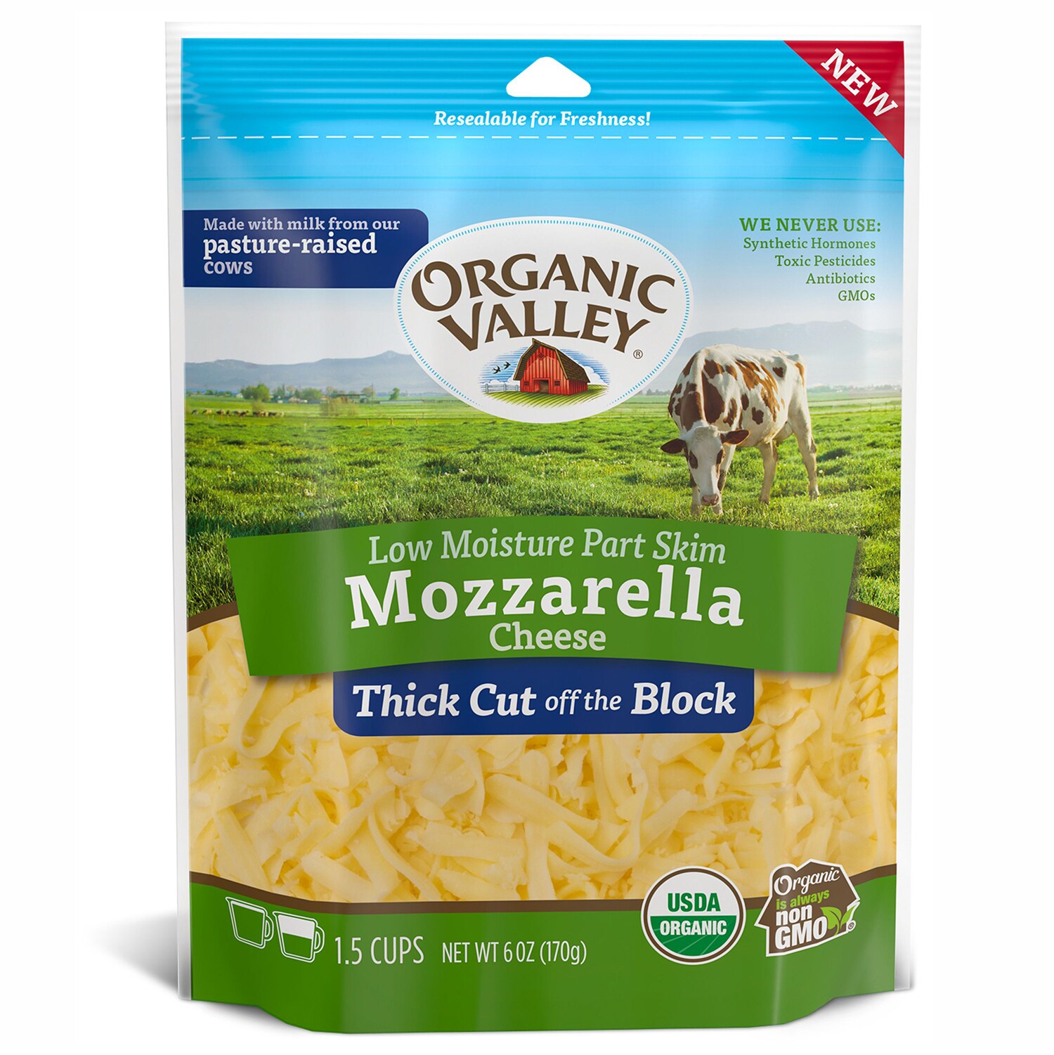 Organic Valley Thick Cut Shredded Mozzarella Cheese FreshDirect