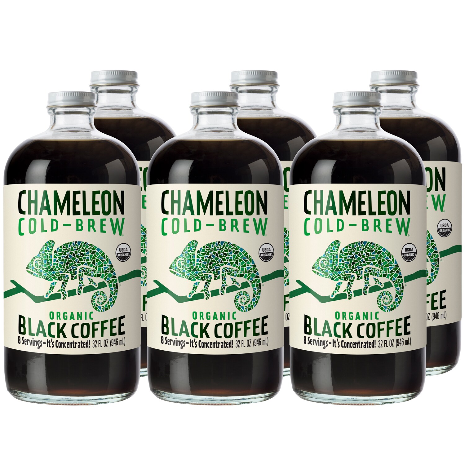 Chameleon Cold-Brew Organic Coffee Concentrate, Black, Glass Bottles