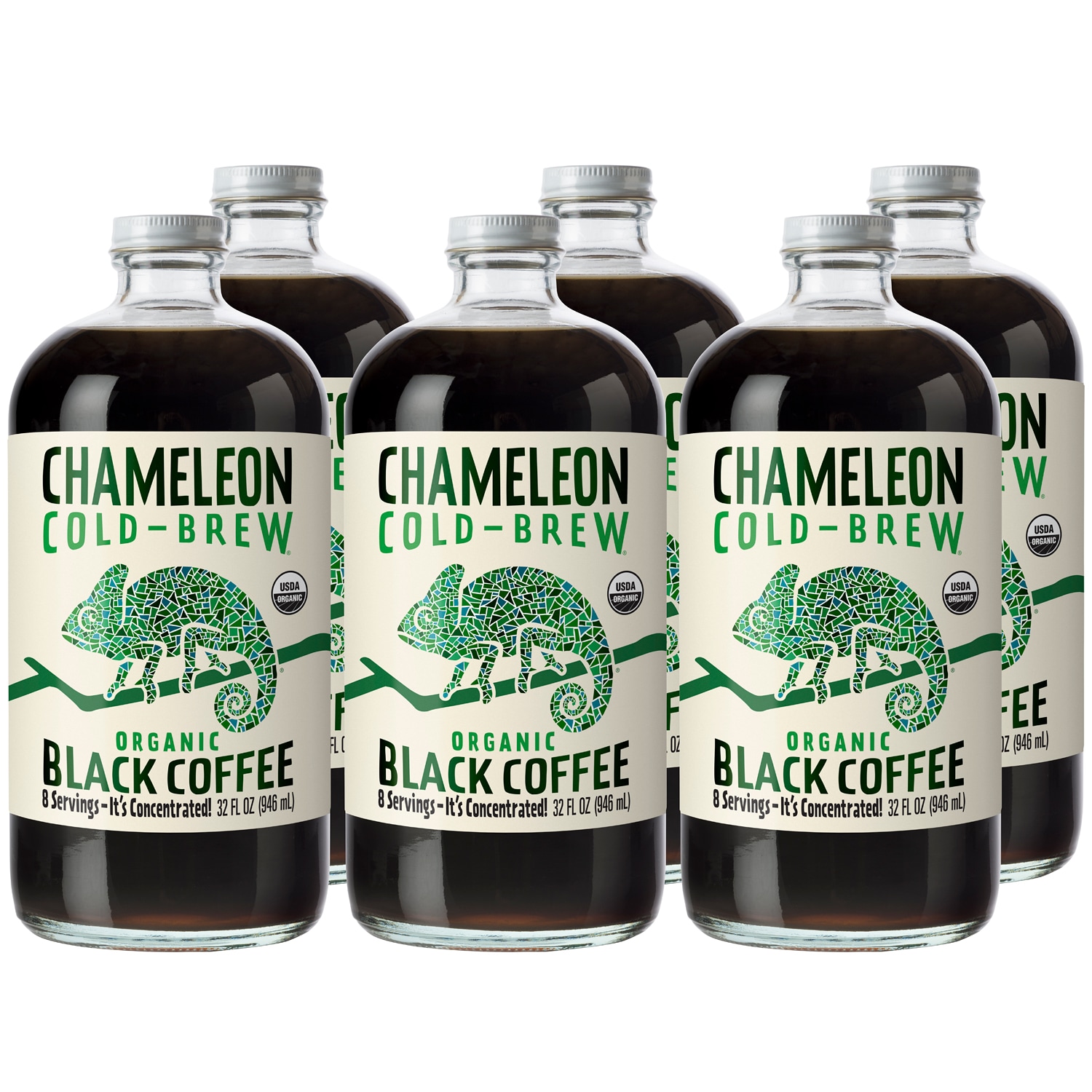 Chameleon Cold-Brew Organic Coffee Concentrate, Black, Glass Bottles