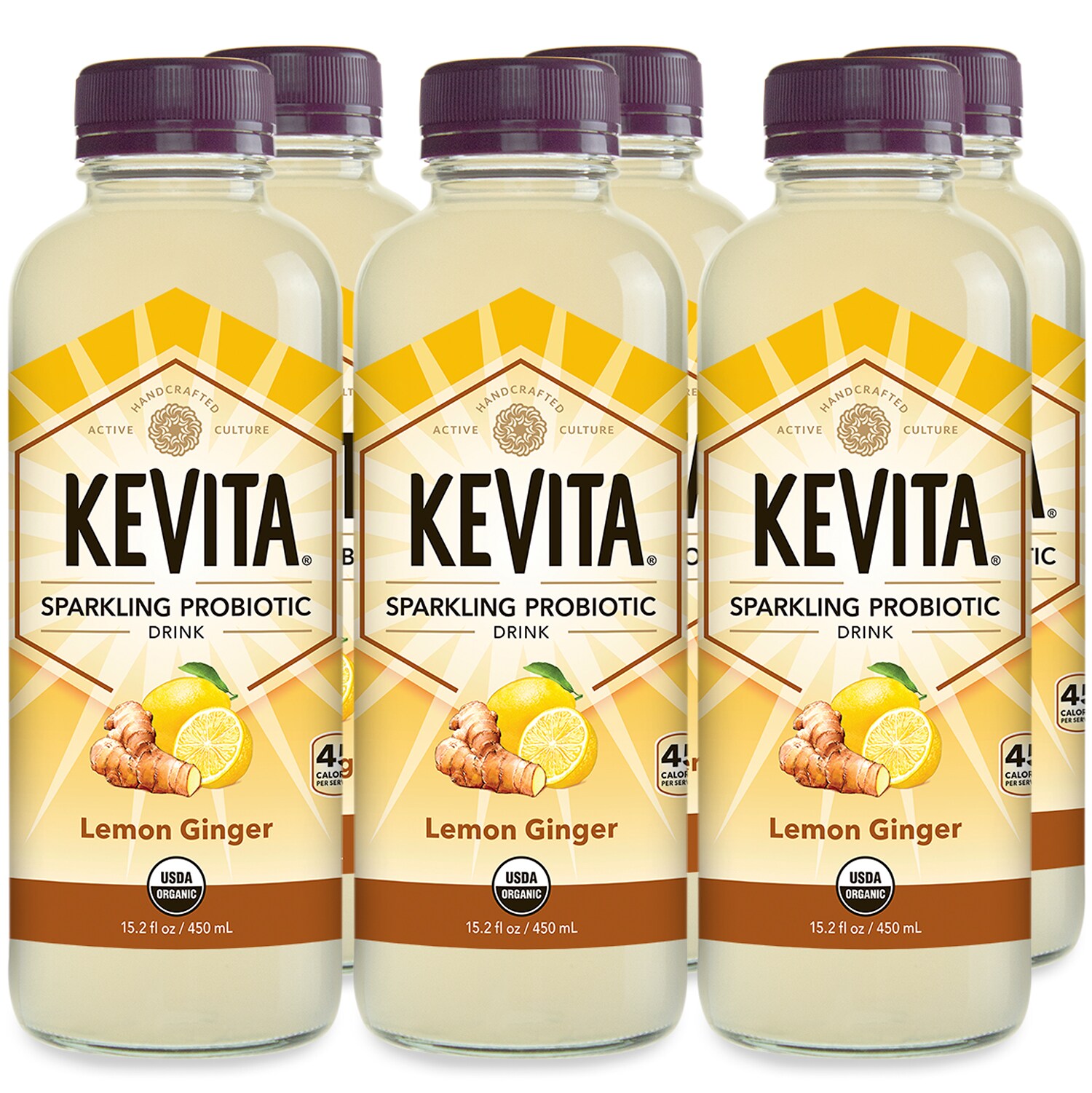 KeVita Sparkling Probiotic Drink, Lemon Ginger, Glass Bottles