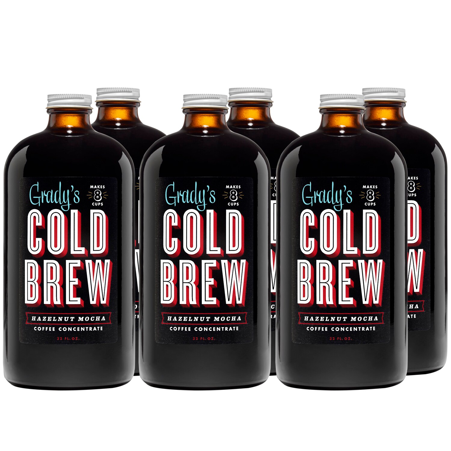 Grady's Cold Brew Coffee Concentrate, Hazelnut Mocha, Glass Bottles