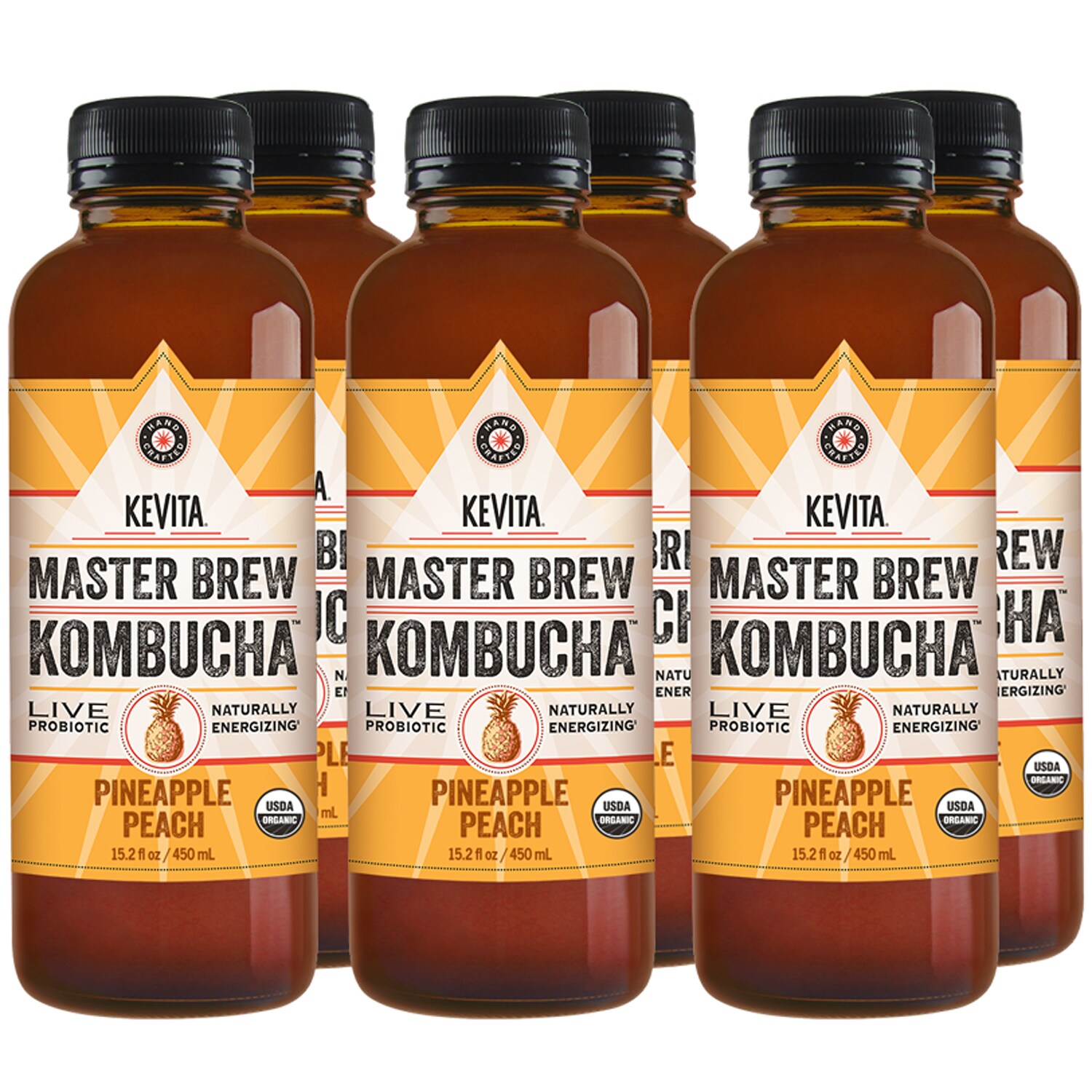 KeVita Master Brew Kombucha, Pineapple Peach, Glass Bottles