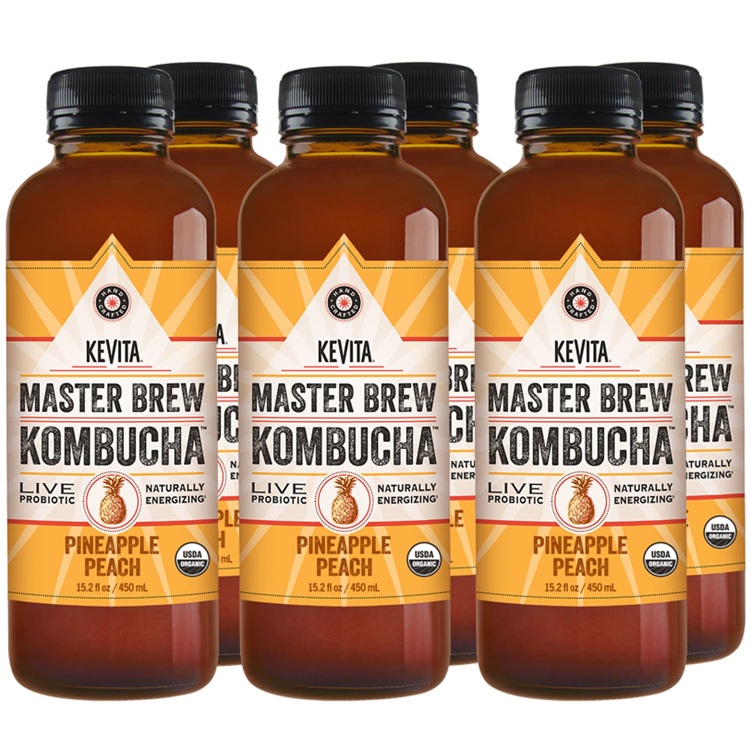 KeVita Master Brew Kombucha, Pineapple Peach, Glass Bottles