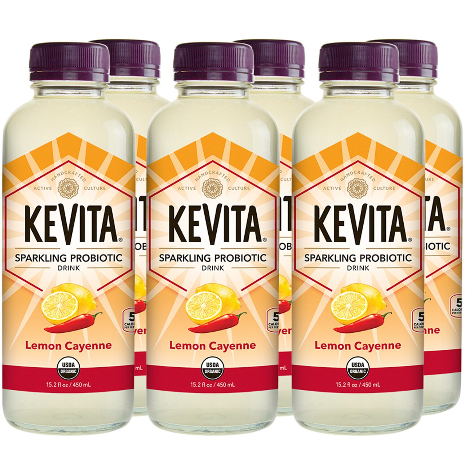 KeVita Sparkling Probiotic Drink, Lemon Cayenne, Glass Bottles