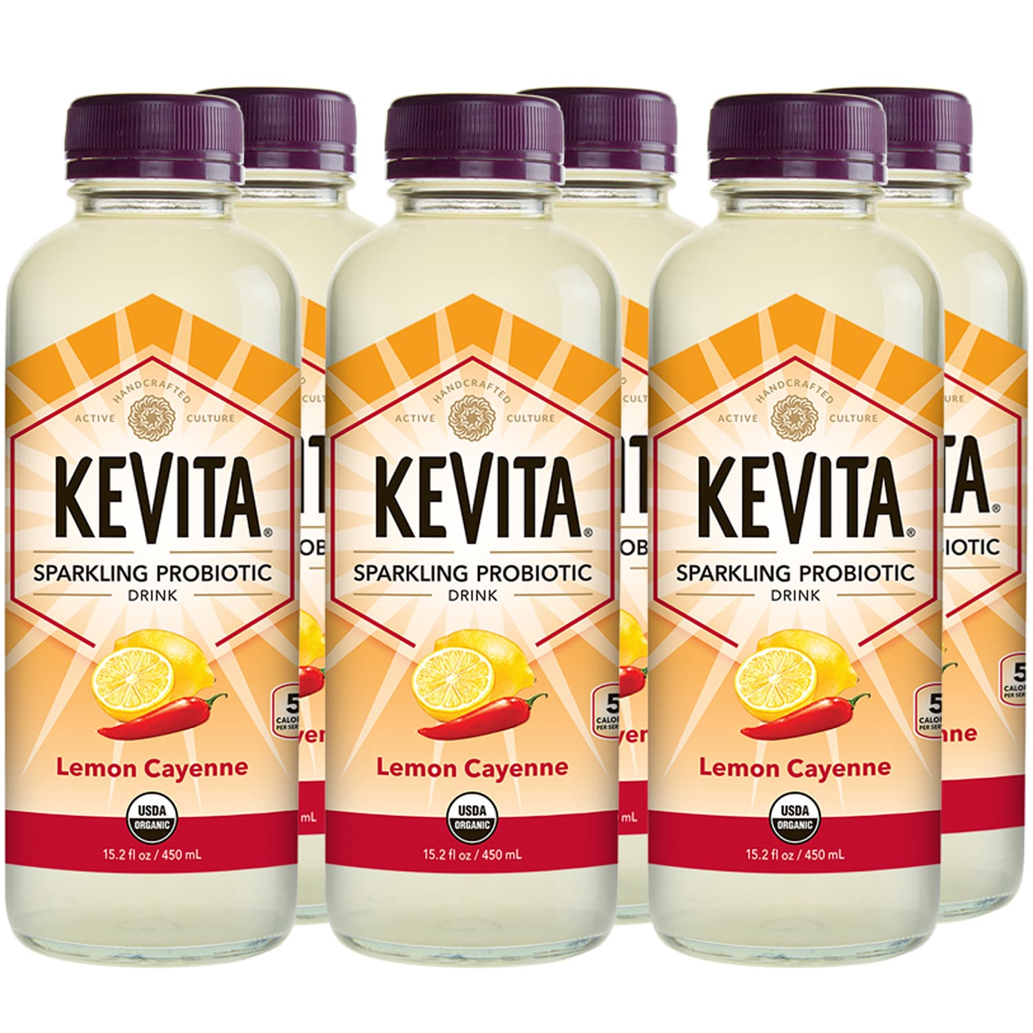 KeVita Sparkling Probiotic Drink, Lemon Cayenne, Glass Bottles
