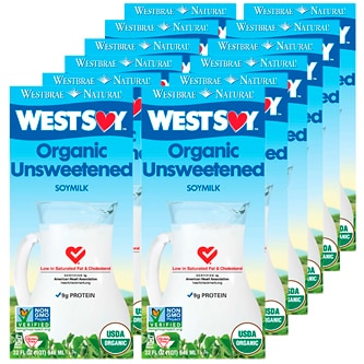 WestSoy Organic Unsweetened Non-Dairy Soymilk, Cartons
