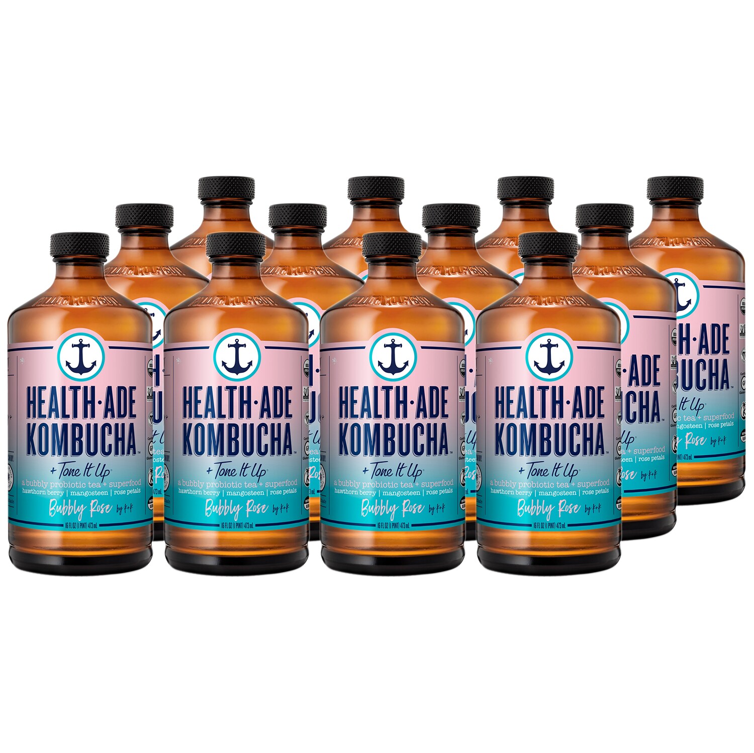 Health-Ade Kombucha, Bubbly Rose, Glass Bottles