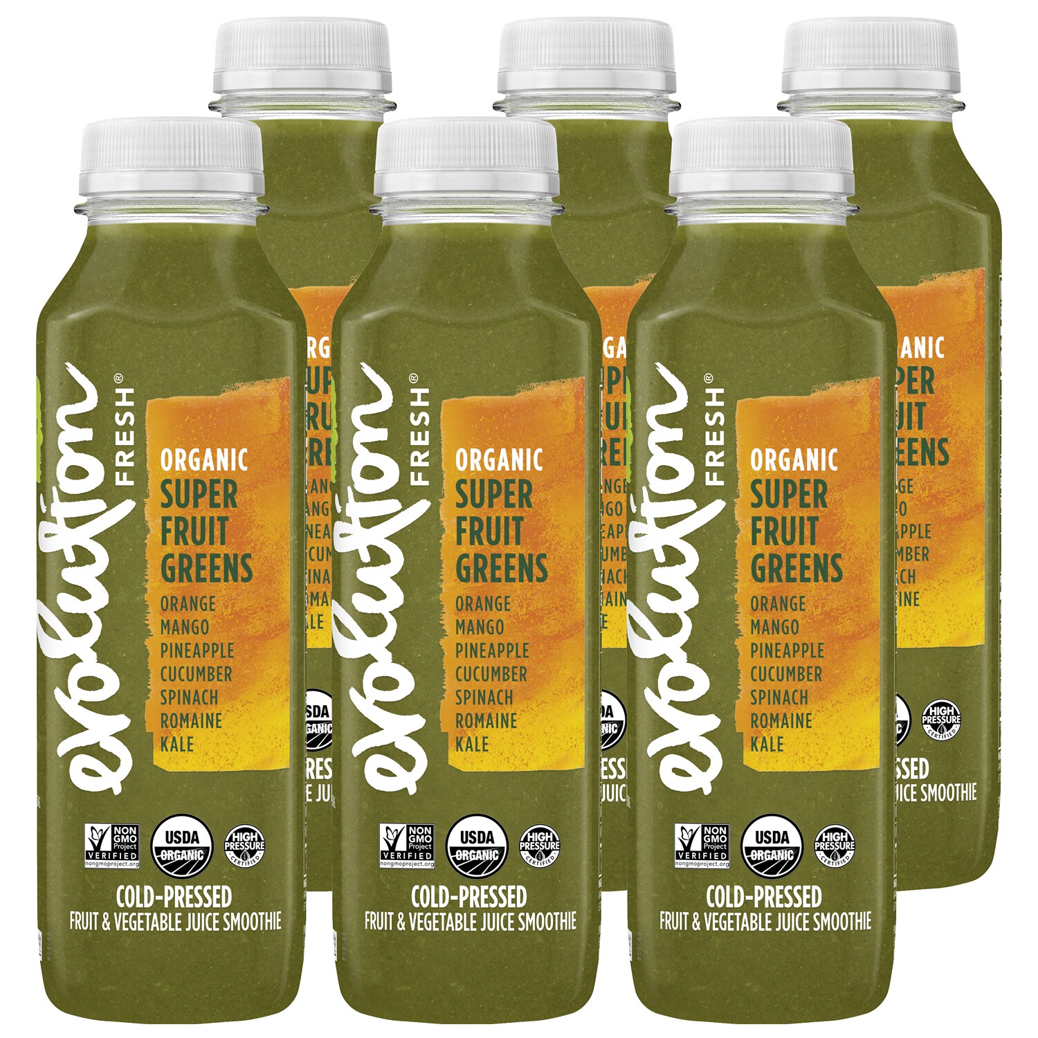 Evolution Fresh Cold-Pressed Juice Smoothie, Organic Super Fruit Greens, Plastic Bottles