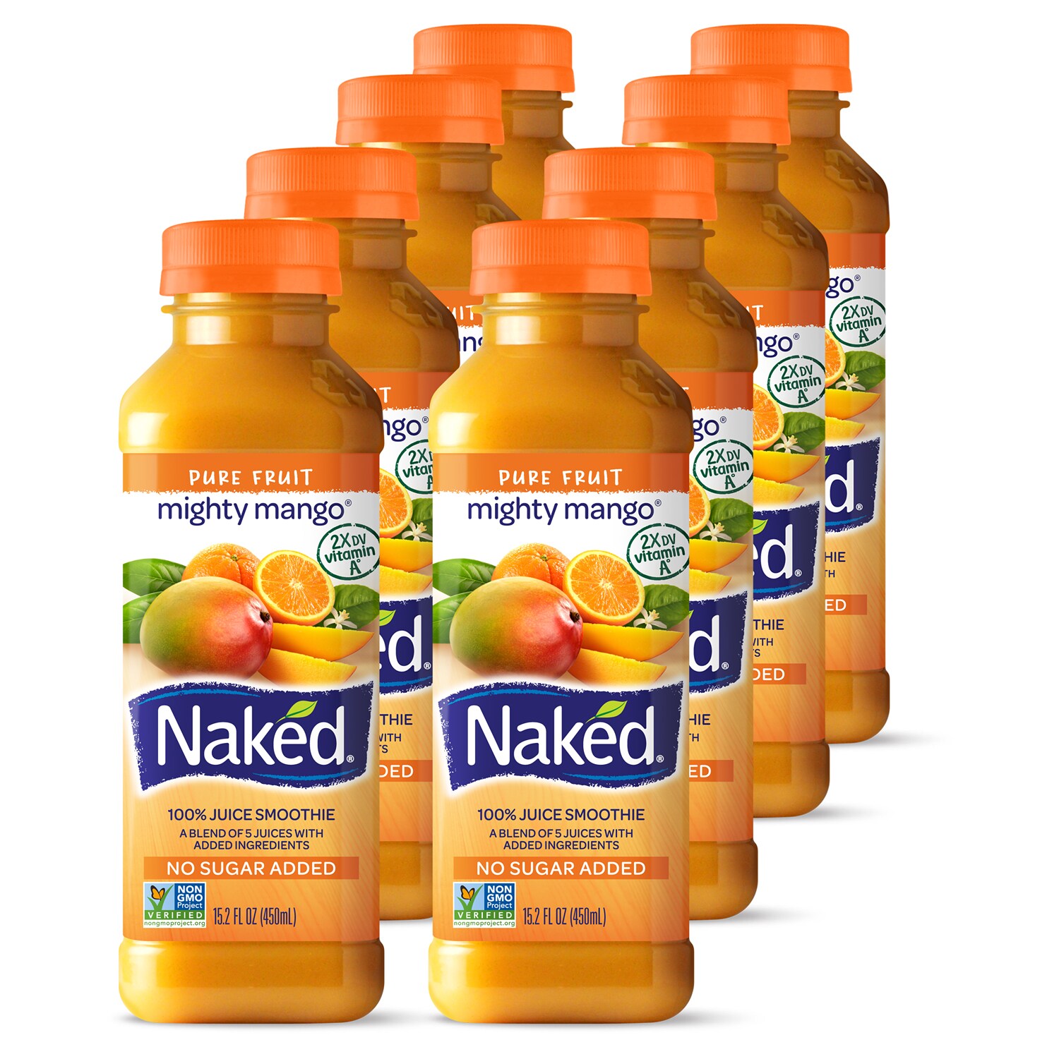 Naked Juice 100% Juice Fruit Smoothie, Mighty Mango, Plastic Bottles