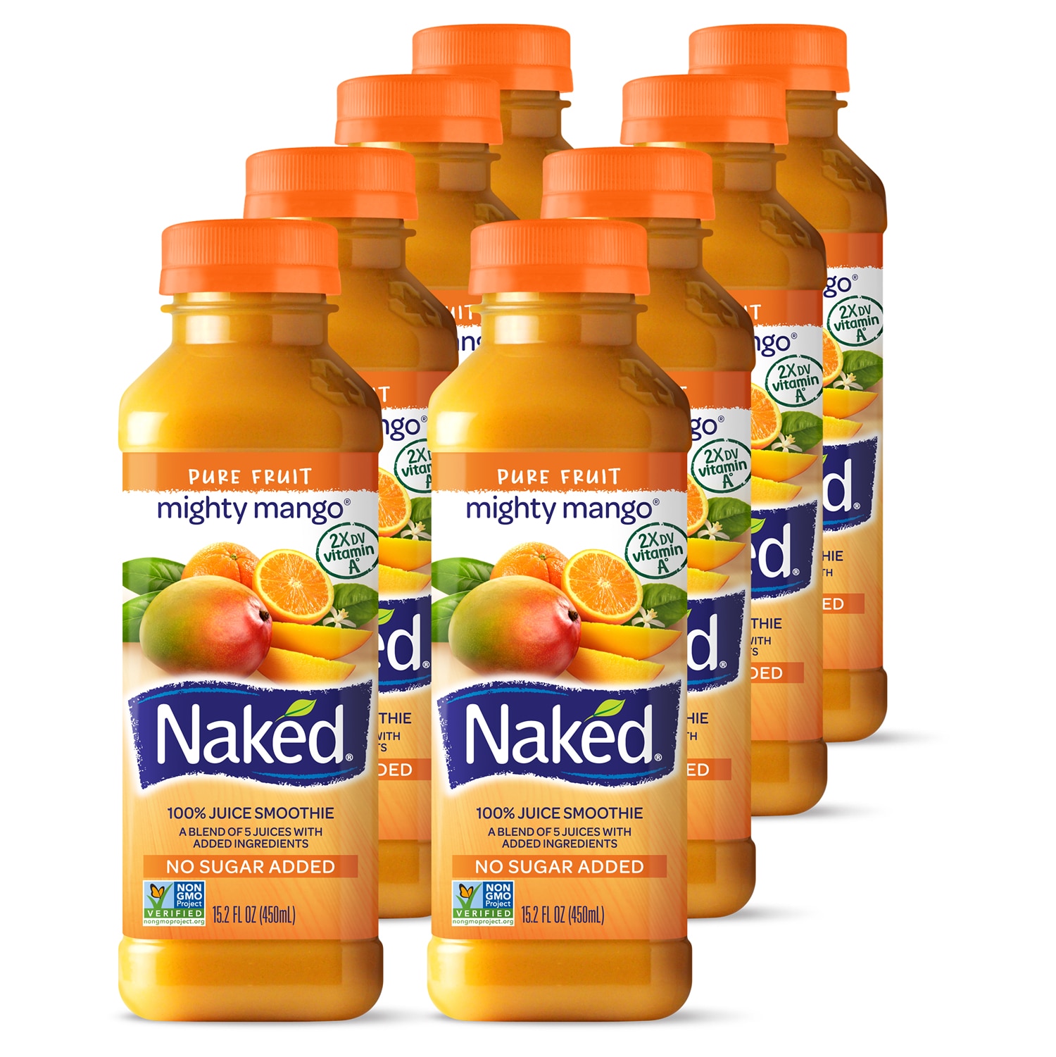 Naked Juice 100% Juice Fruit Smoothie, Mighty Mango, Plastic Bottles