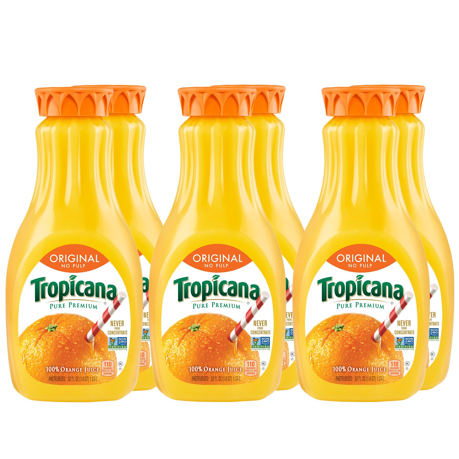 Tropicana Pure Premium Orange Juice Original, No Pulp, Plastic Bottles