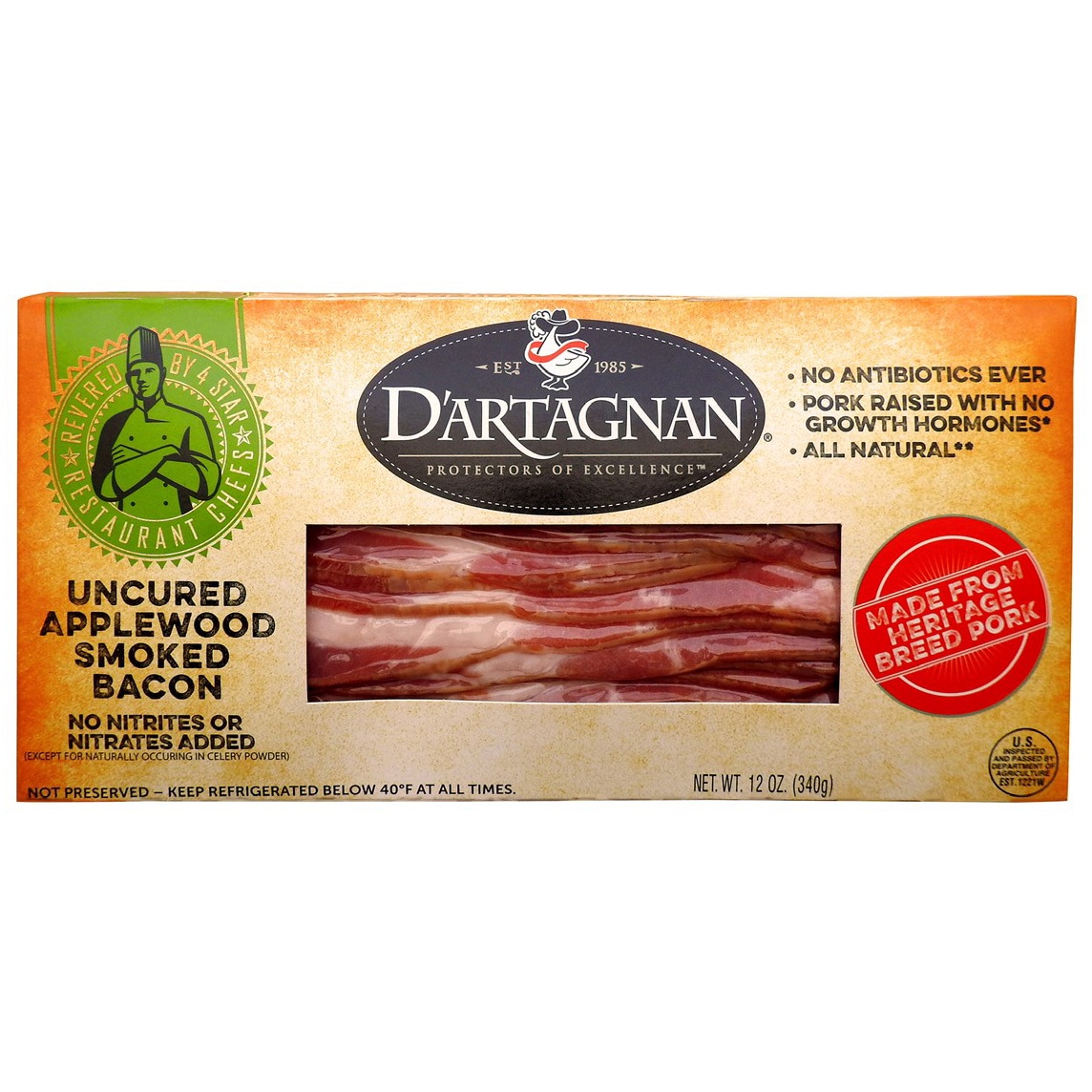 D'Artagnan Uncured Applewood Smoked Bacon