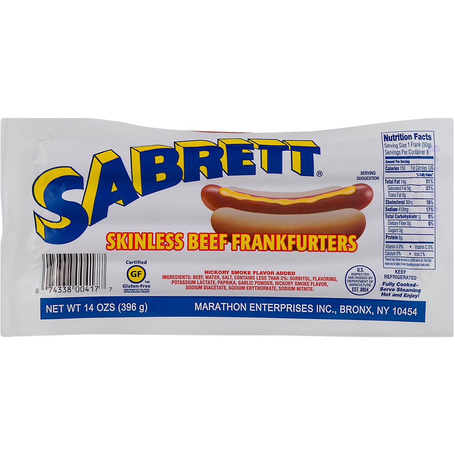 Sabrett Skinless Beef Franks, King Size