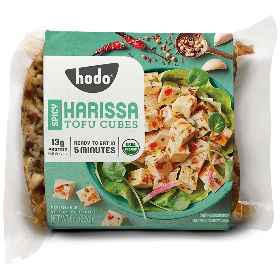 Hodo Foods Organic Tofu Cubes, Spicy Harissa