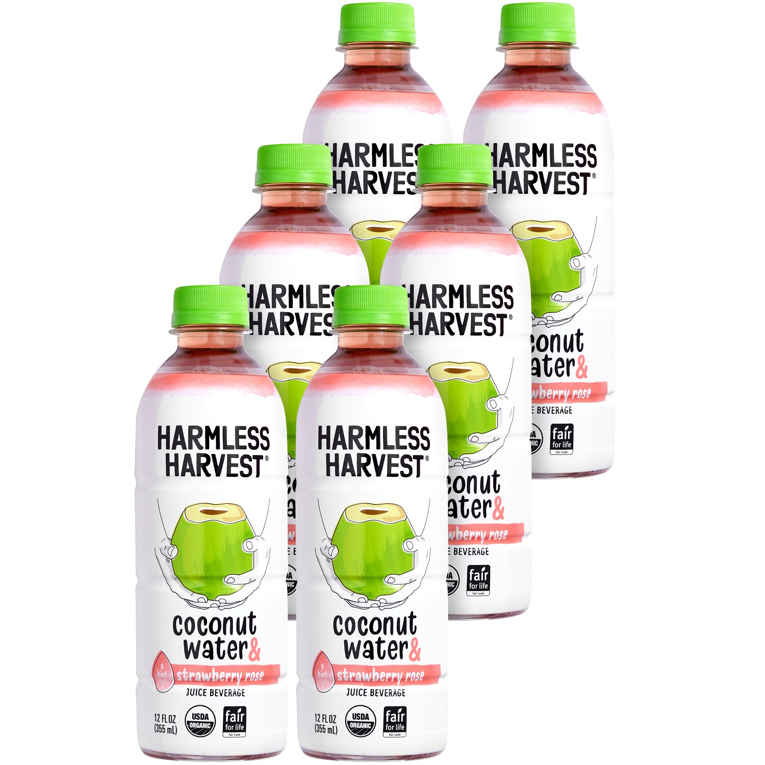 Harmless Harvest Organic Coconut Water & Juice Beverage, Strawberry Rose, Plastic Bottles