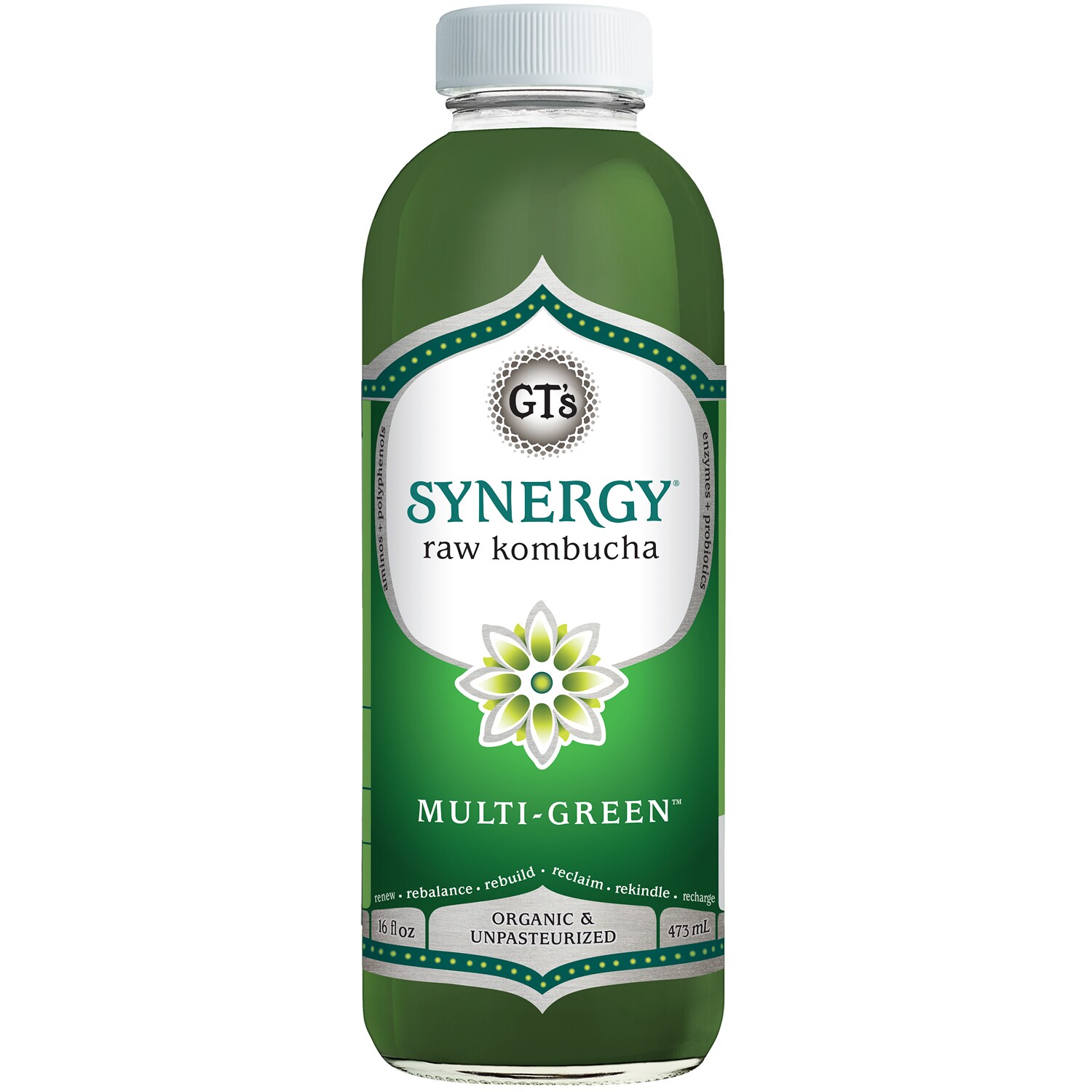 GT's Synergy Organic Raw Kombucha, Multi-Green, Glass Bottle