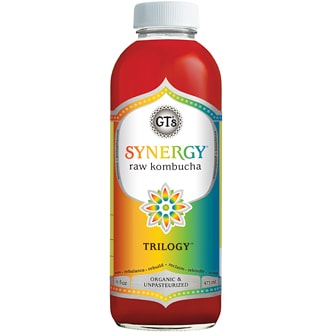 GT's Synergy Organic Raw Kombucha, Trilogy, Glass Bottle