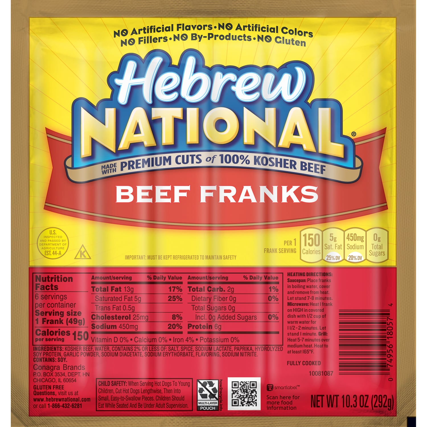 Hebrew National Beef Franks Hot Dogs