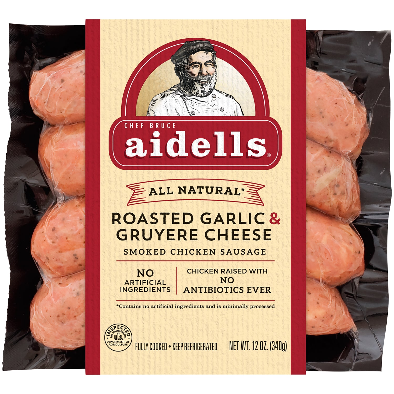 Aidells All-Natural Smoked Chicken Sausage, Roasted Garlic & Gruyere Cheese