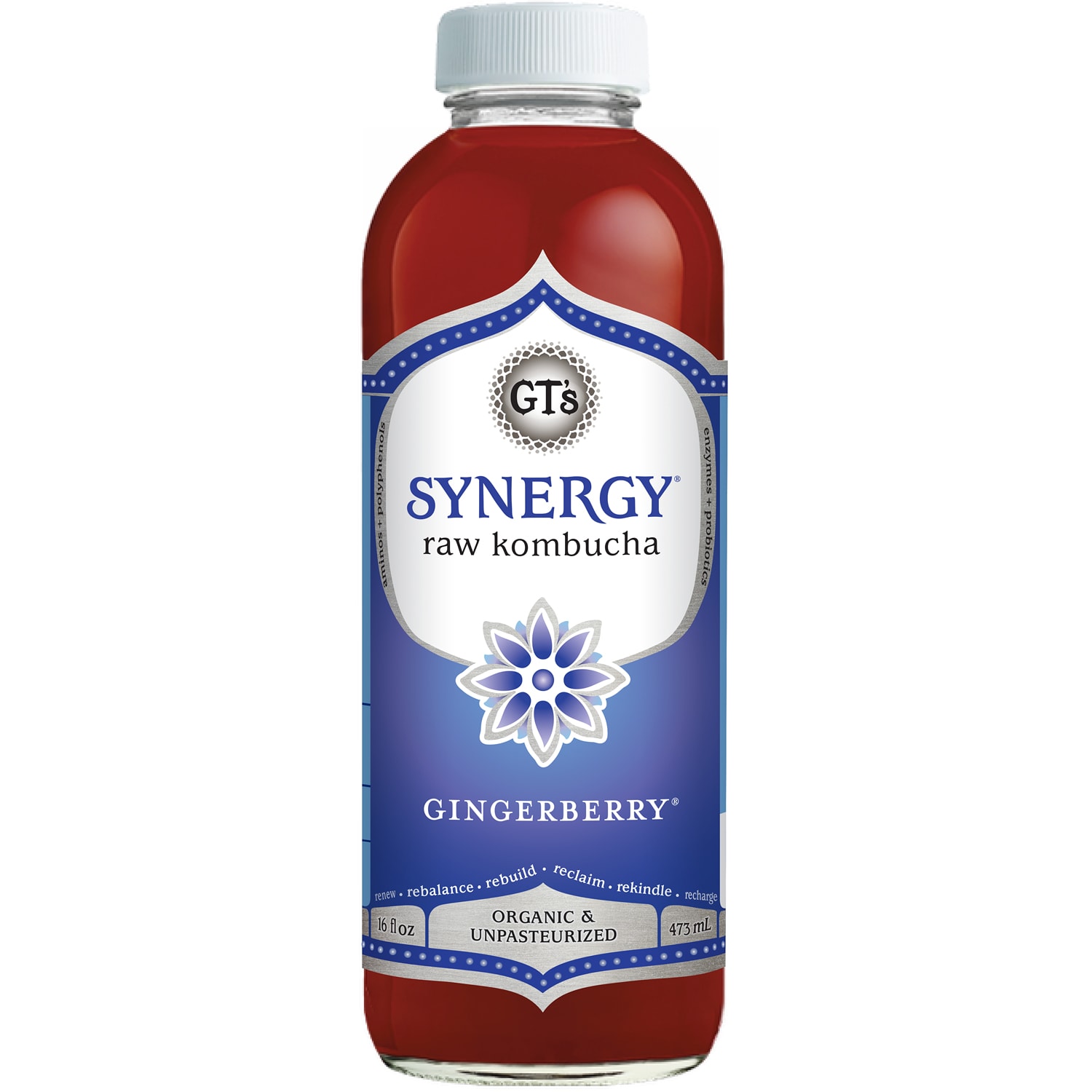 GT's Synergy Organic Raw Kombucha, Gingerberry, Glass Bottle