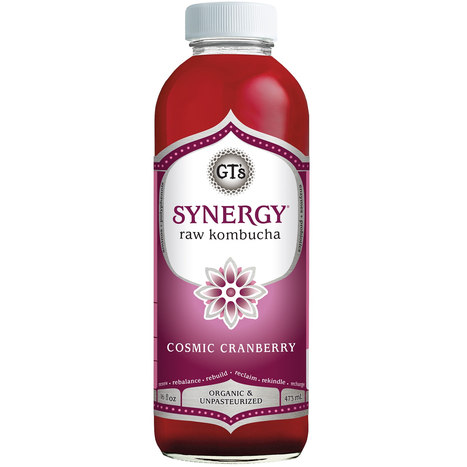 GT's Synergy Organic Raw Kombucha, Cosmic Cranberry, Glass Bottle
