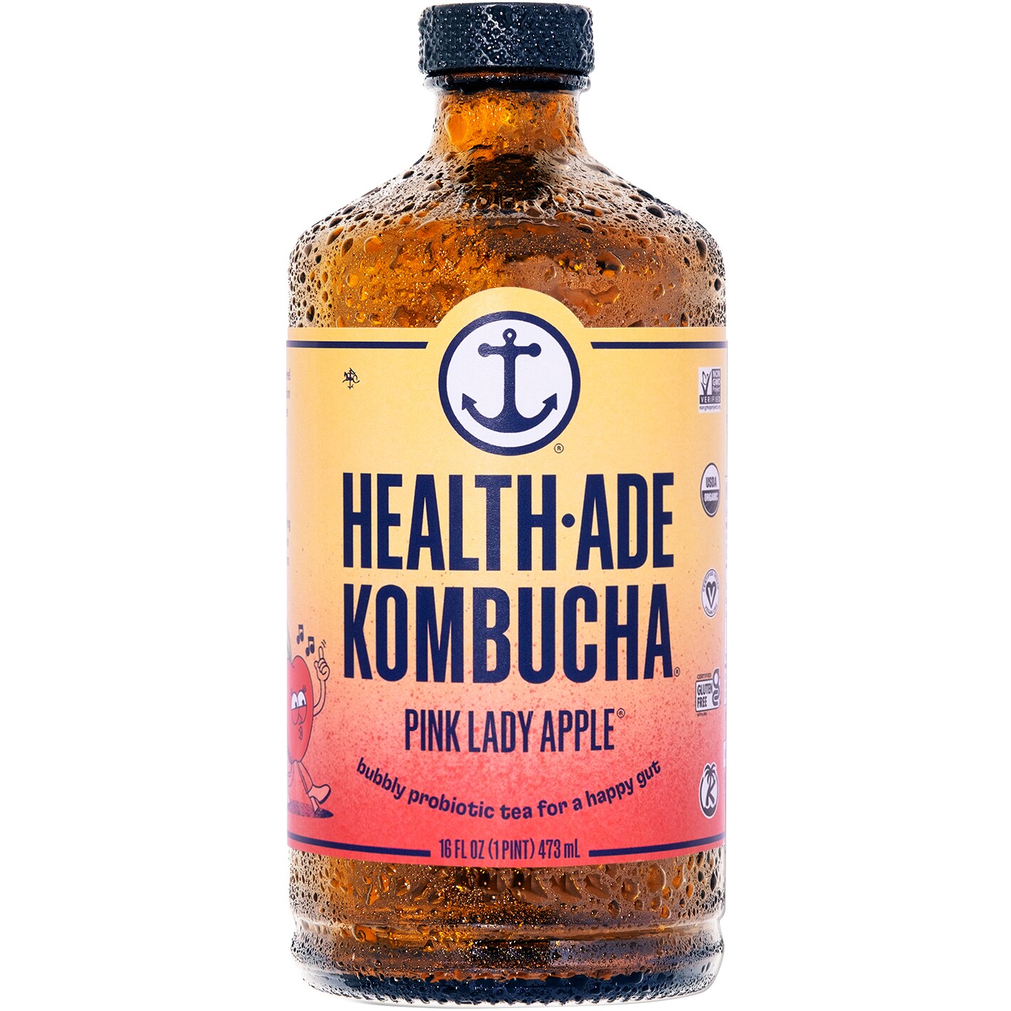 Health-Ade Kombucha, Pink Lady Apple, Glass Bottle