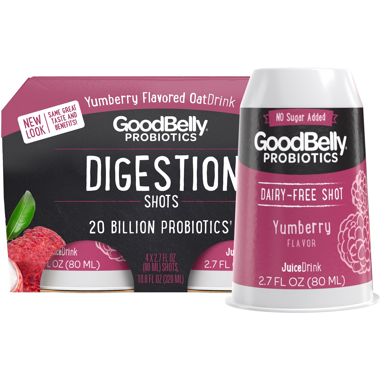 GoodBelly Probiotics Organic Digestion Shots, Yumberry, Plastic Bottles