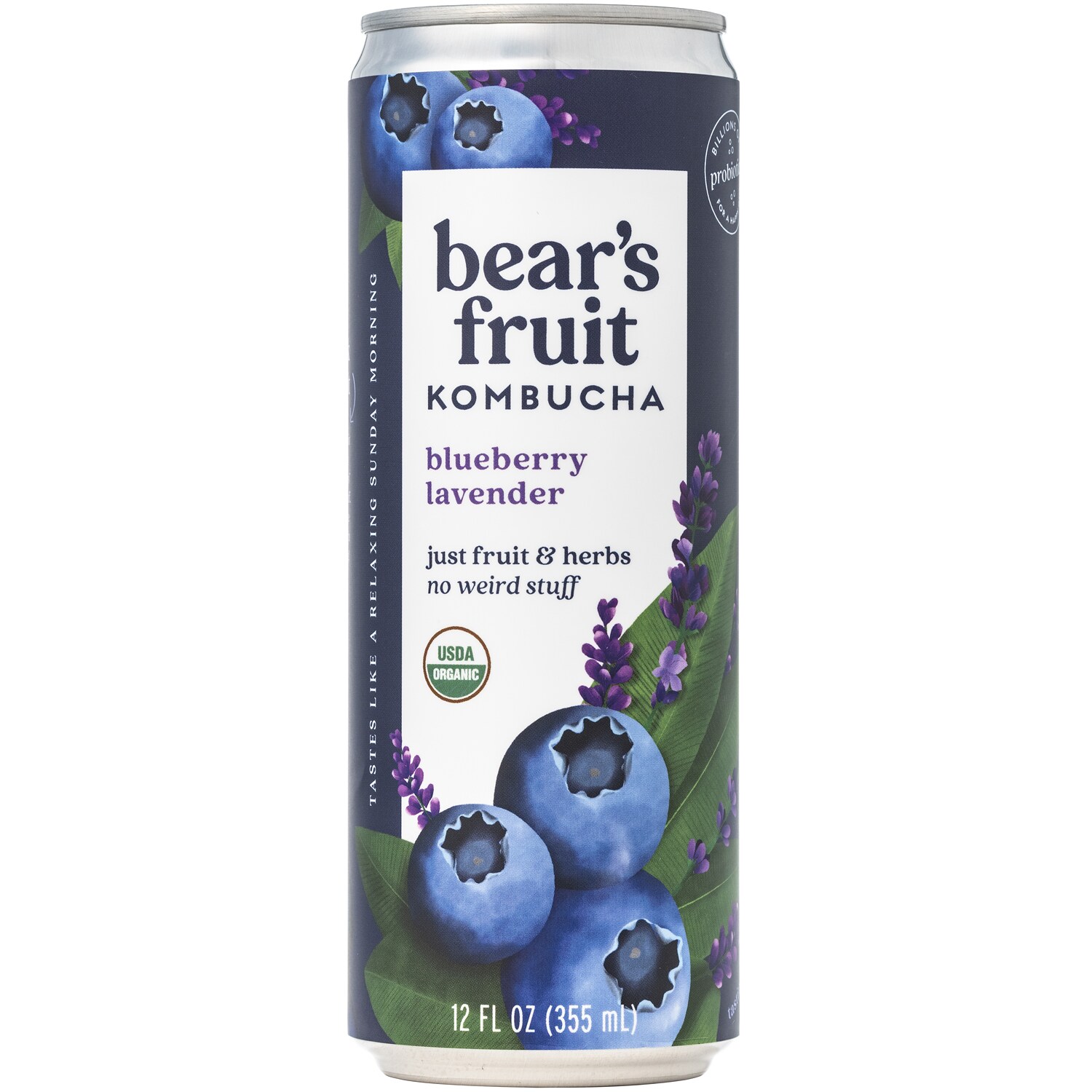 Bear's Fruit Organic Kombucha, Blueberry Lavender, Can