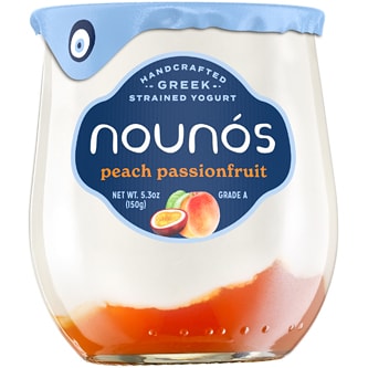 Nounos Creamery Greek Strained Yogurt, Peach Passion Fruit