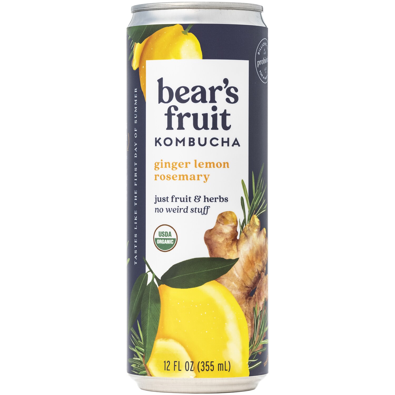 Bear's Fruit Organic Kombucha, Ginger Lemon Rosemary, Can