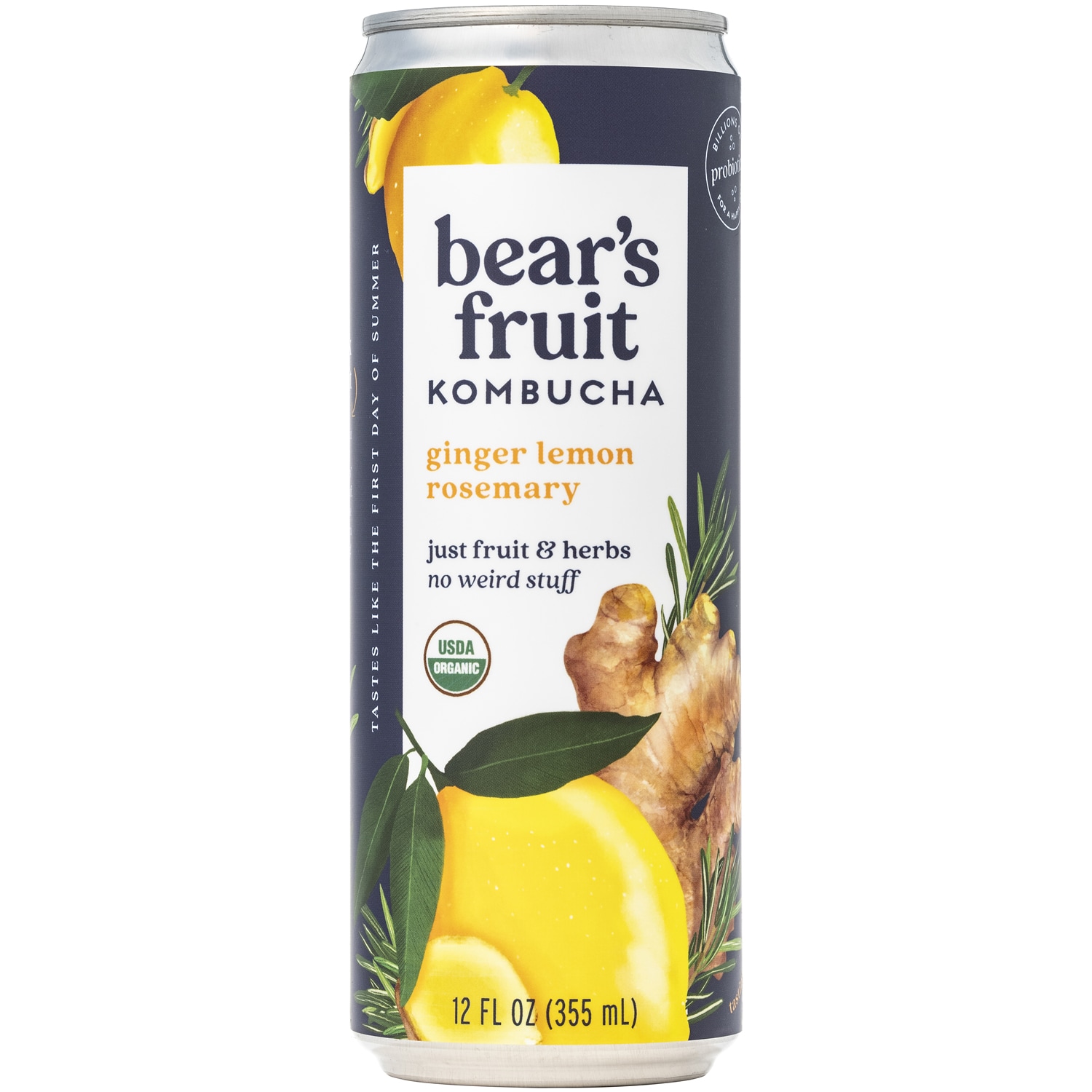 Bear's Fruit Organic Kombucha, Ginger Lemon Rosemary, Can