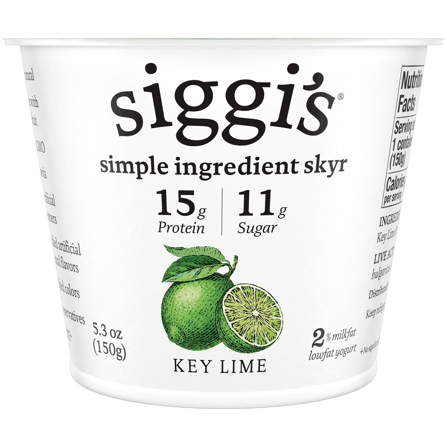 Siggi's Skyr Simple Ingredient Icelandic-Style Strained 2% Low-Fat Yogurt, Key Lime