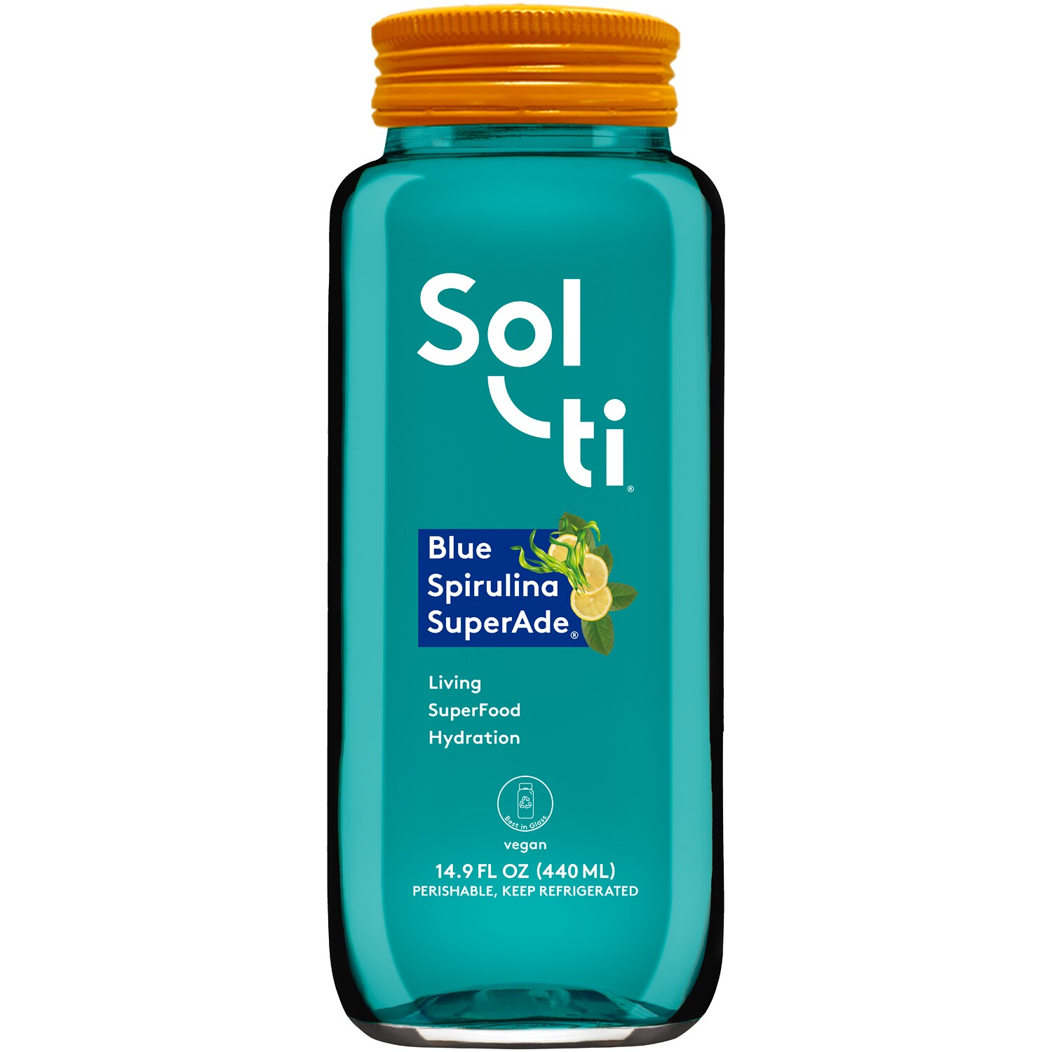 Sol-ti SuperAde Beverage, Blue Spirulina, Glass Bottle