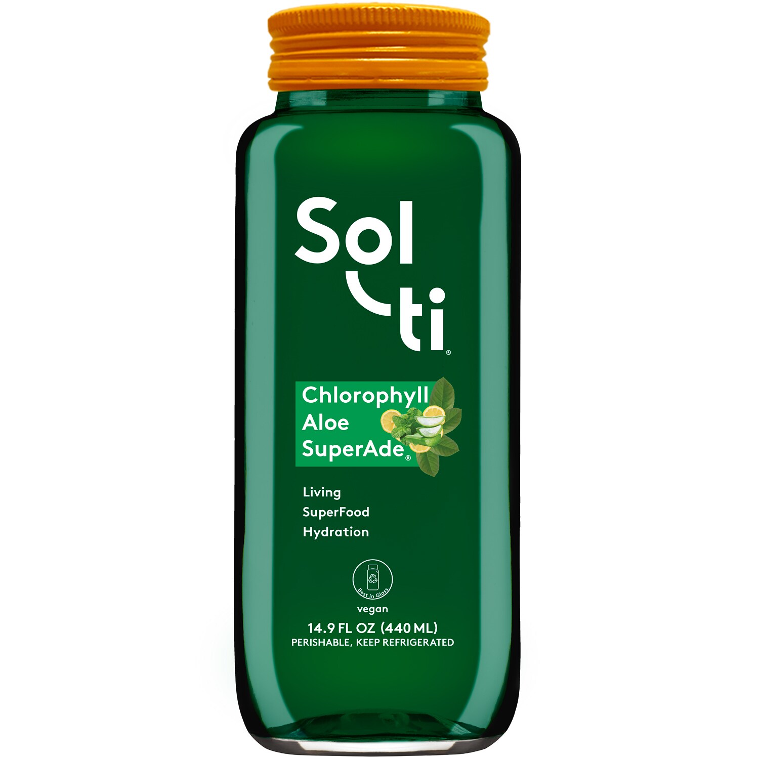 Sol-ti SuperAde Beverage, Chlorophyll Aloe, Glass Bottle