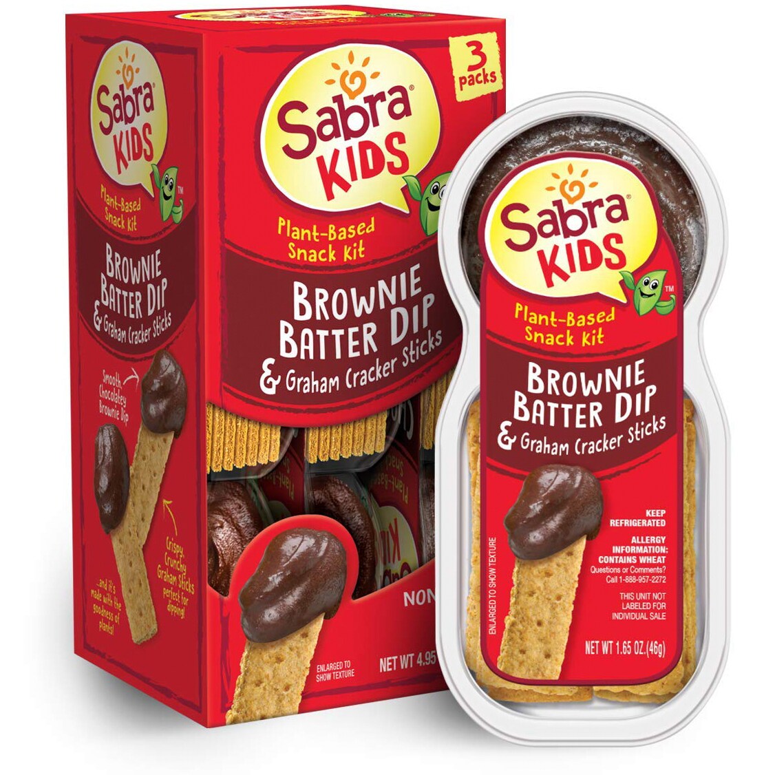 Sabra Kids Plant-Based Snack Kits, Brownie Batter Dip & Graham Cracker Sticks