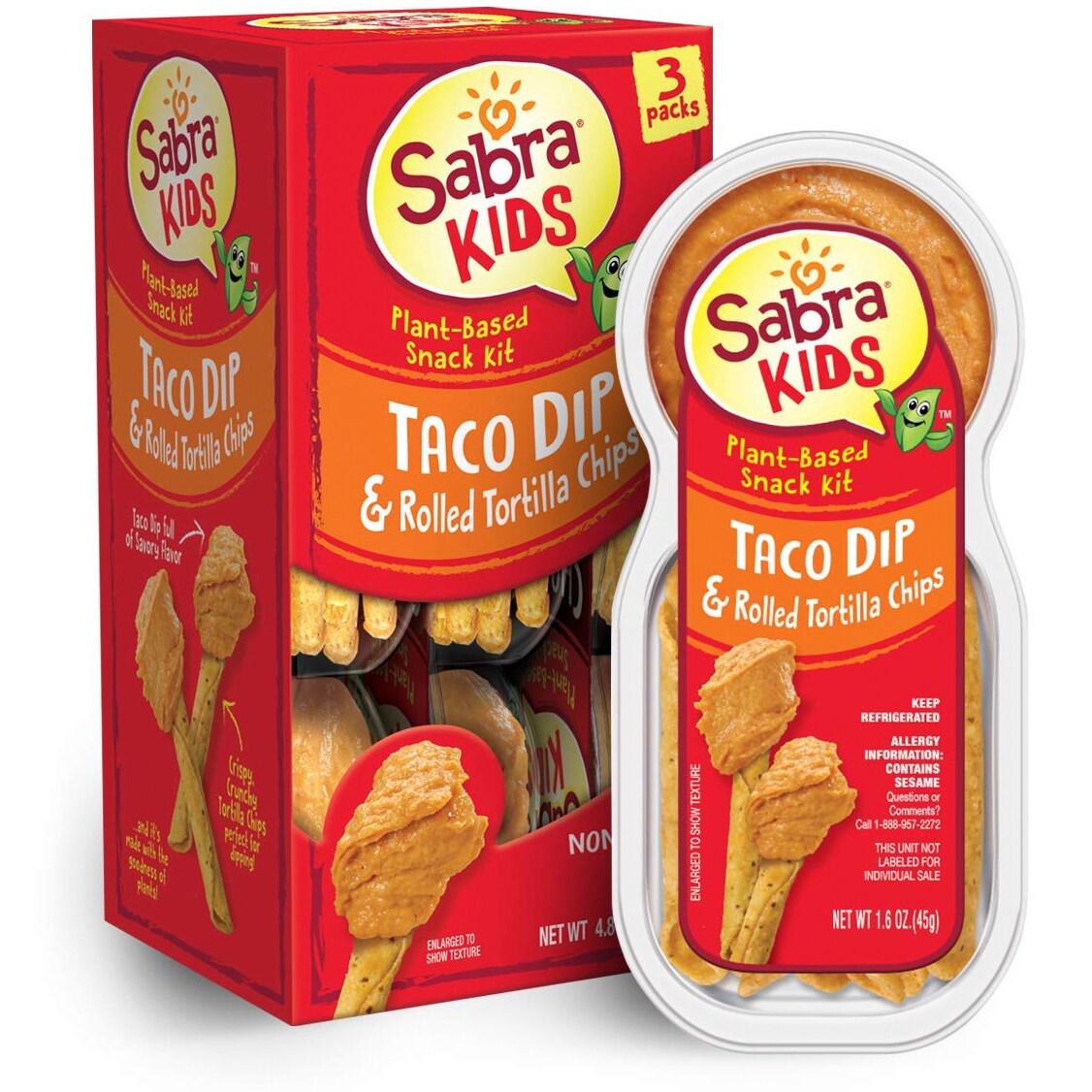 Sabra Kids Plant-Based Snack Kits, Taco Dip & Rolled Tortilla Chips