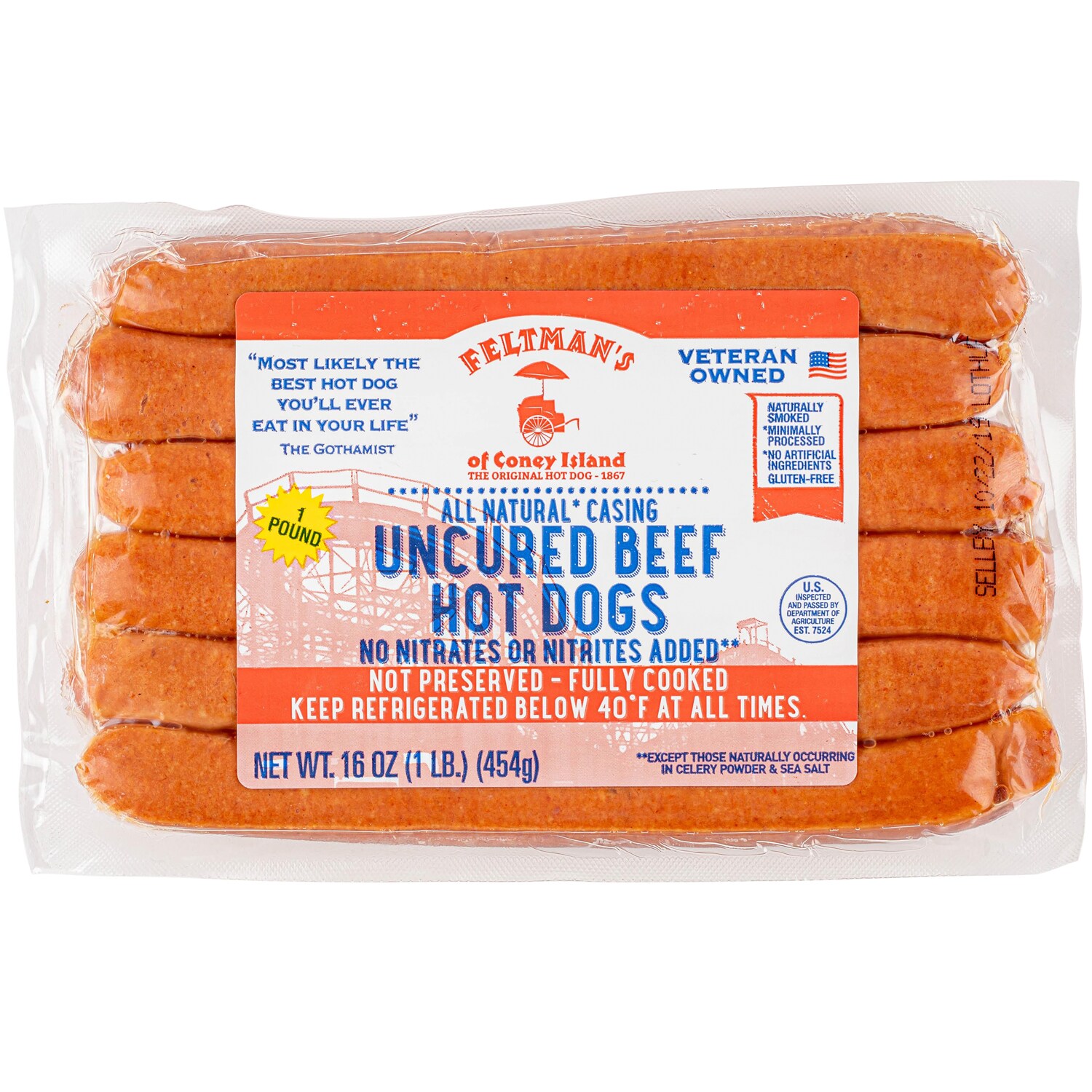 Feltman's Natural Casing Uncured Beef Hot Dogs