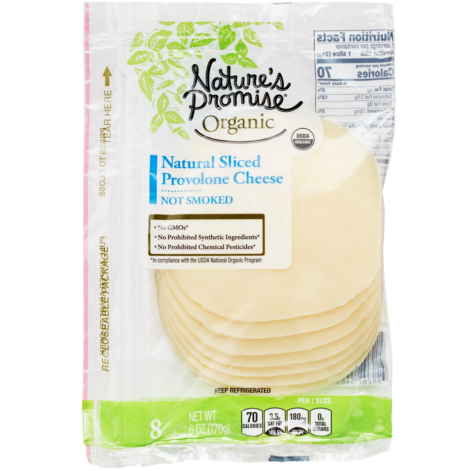 Nature's Promise Organic Natural Sliced Provolone Cheese, Not Smoked