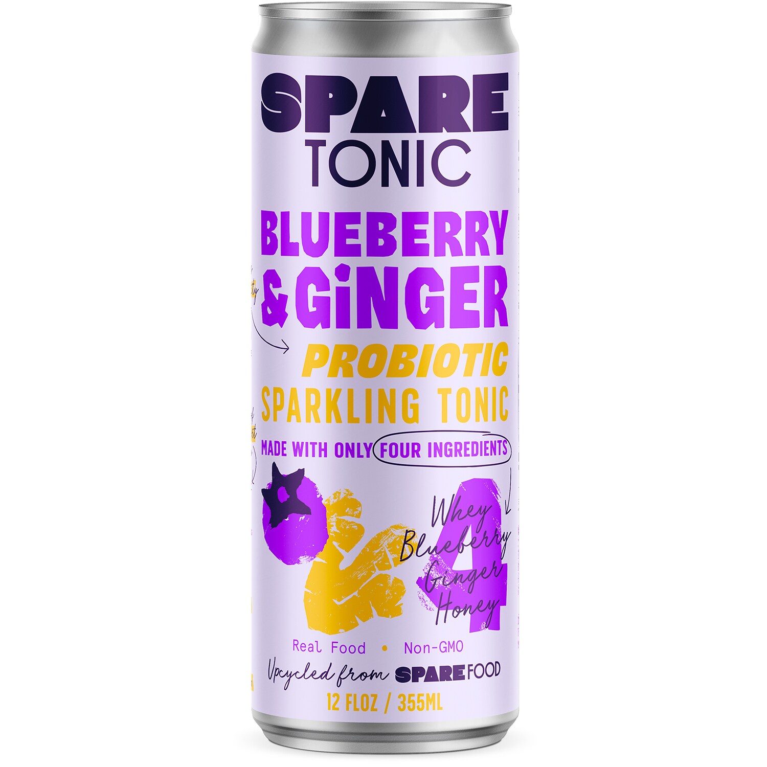 The Spare Food Co. Probiotic Sparkling Tonic, Blueberry & Ginger, Can