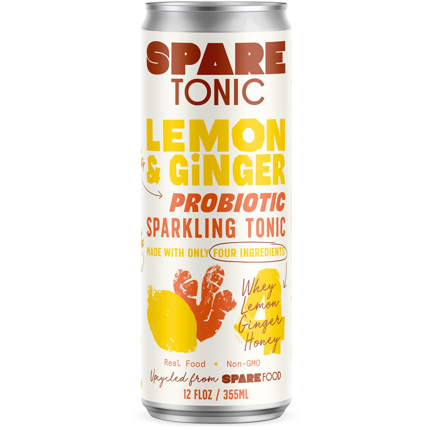 The Spare Food Co. Probiotic Sparkling Tonic, Lemon & Ginger, Can
