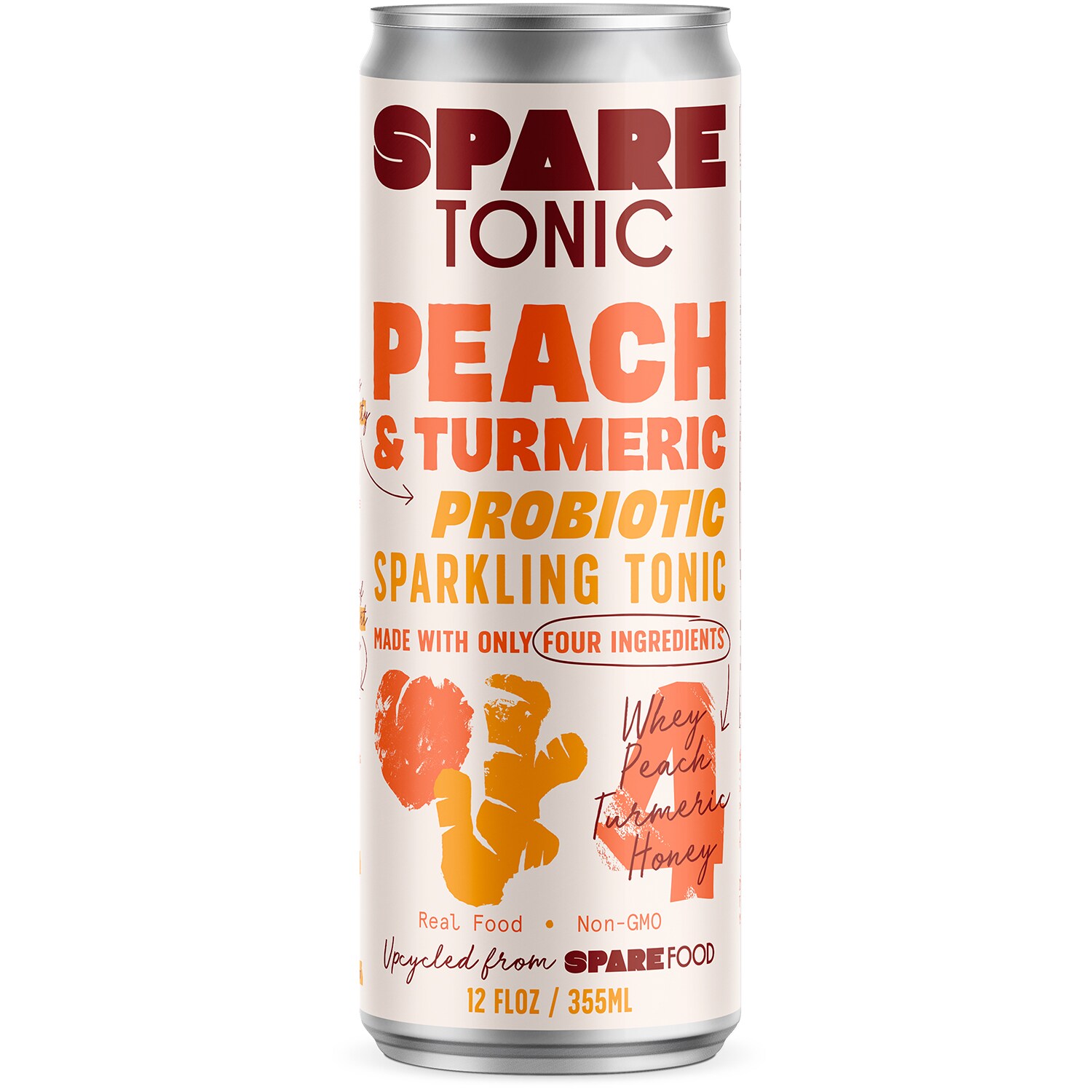 The Spare Food Co. Probiotic Sparkling Tonic, Peach & Turmeric, Can