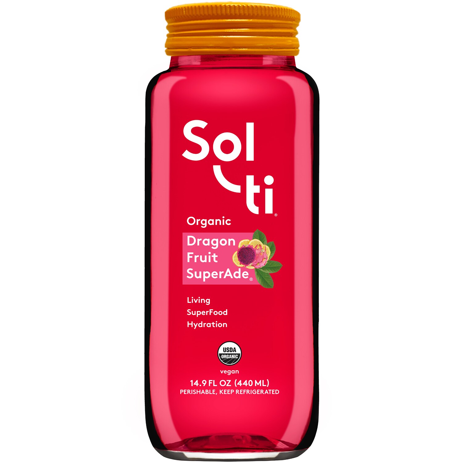 Sol-ti Organic SuperAde Beverage, Dragon Fruit, Glass Bottle