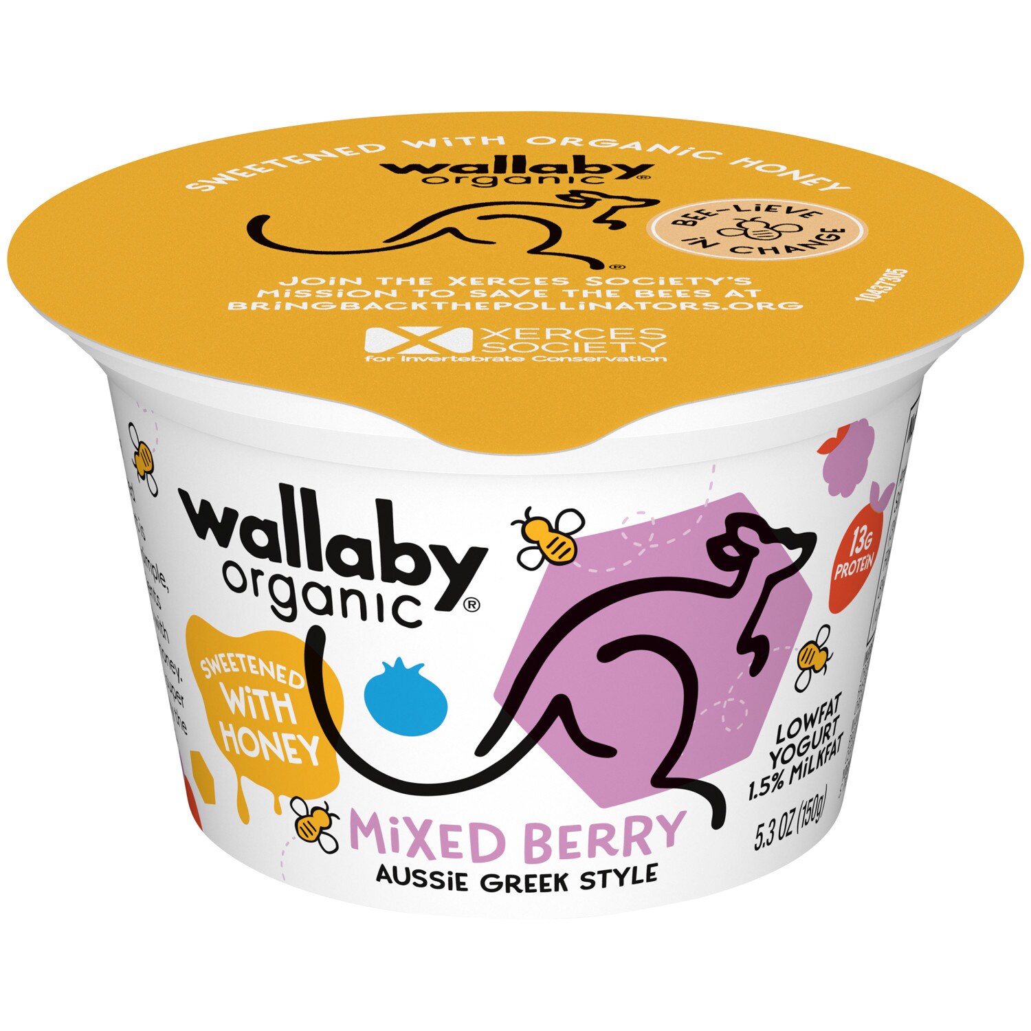 Wallaby Organic Aussie Lowfat Greek Yogurt, Mixed Berry with Honey