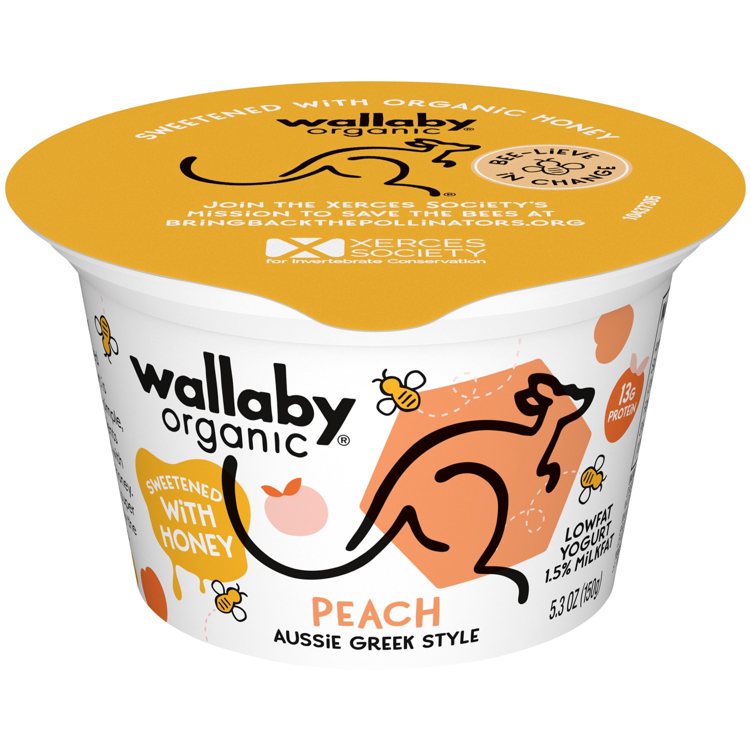 Wallaby Organic Aussie Lowfat Greek Yogurt, Peach with Honey