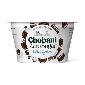 Chobani Zero Sugar Greek Yogurt, Milk & Cookies