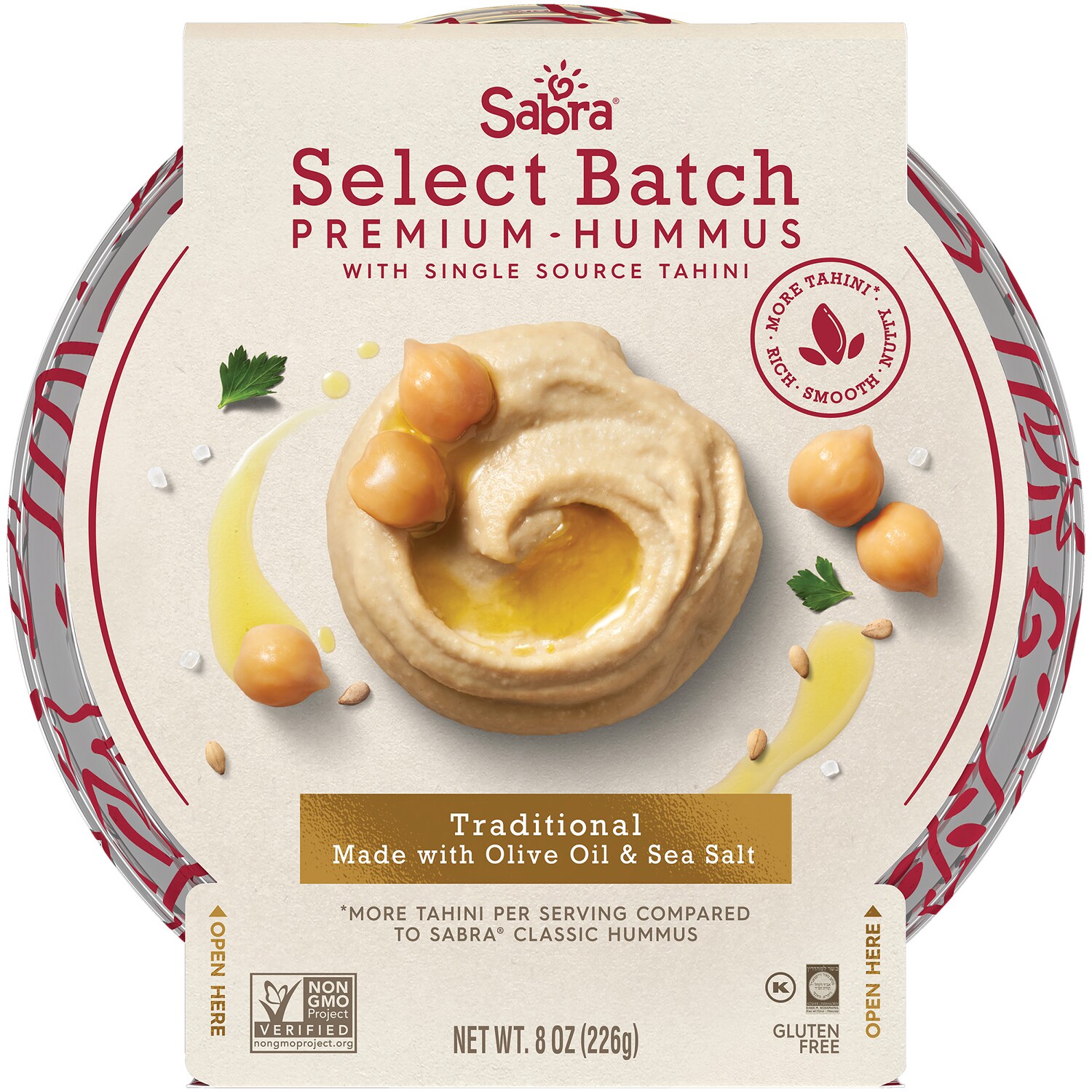 Sabra Select Batch Premium Hummus, Traditional with Olive Oil & Sea Salt